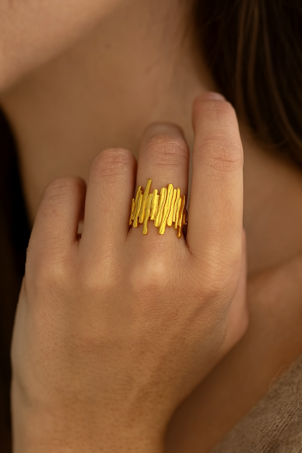 Elysian Lines 18K Gold Plated Adjustable Ring | Waterproof, Non-Tarnish Minimal Band