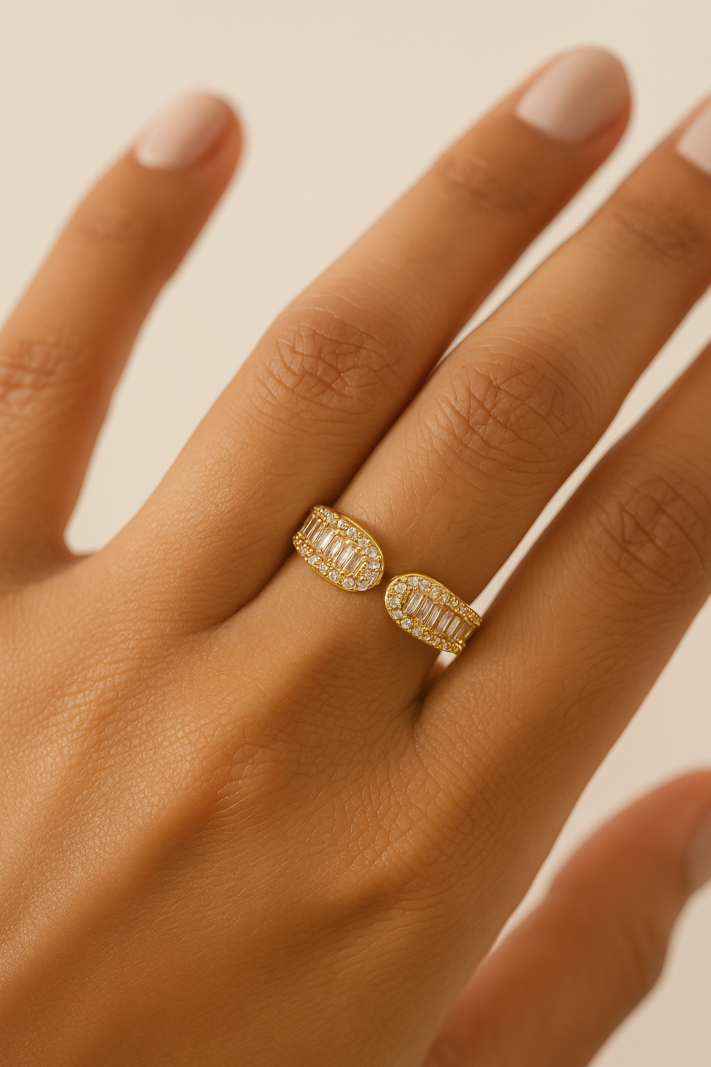 Aurora Bind 18K Gold Plated Zircon Adjustable Ring | Elegant Copper Statement Ring with Sparkling Zircon