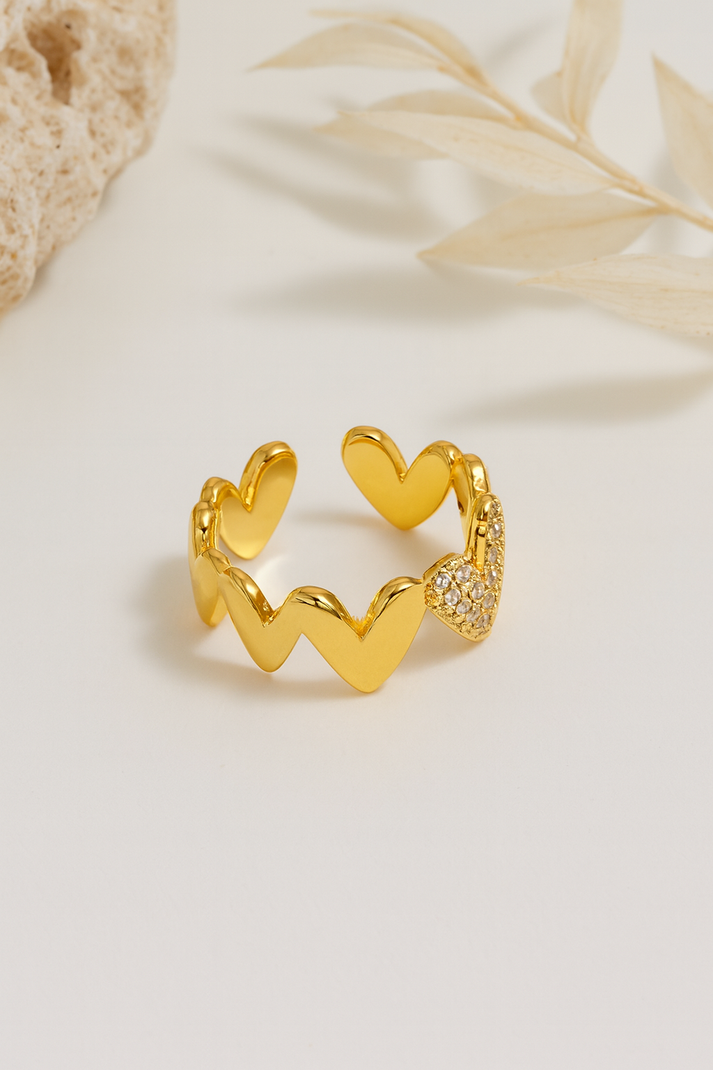 Lover’s Glow 18K Gold Plated Zircon Adjustable Ring | Elegant Gold Copper Statement Ring with Sparkling Zircon