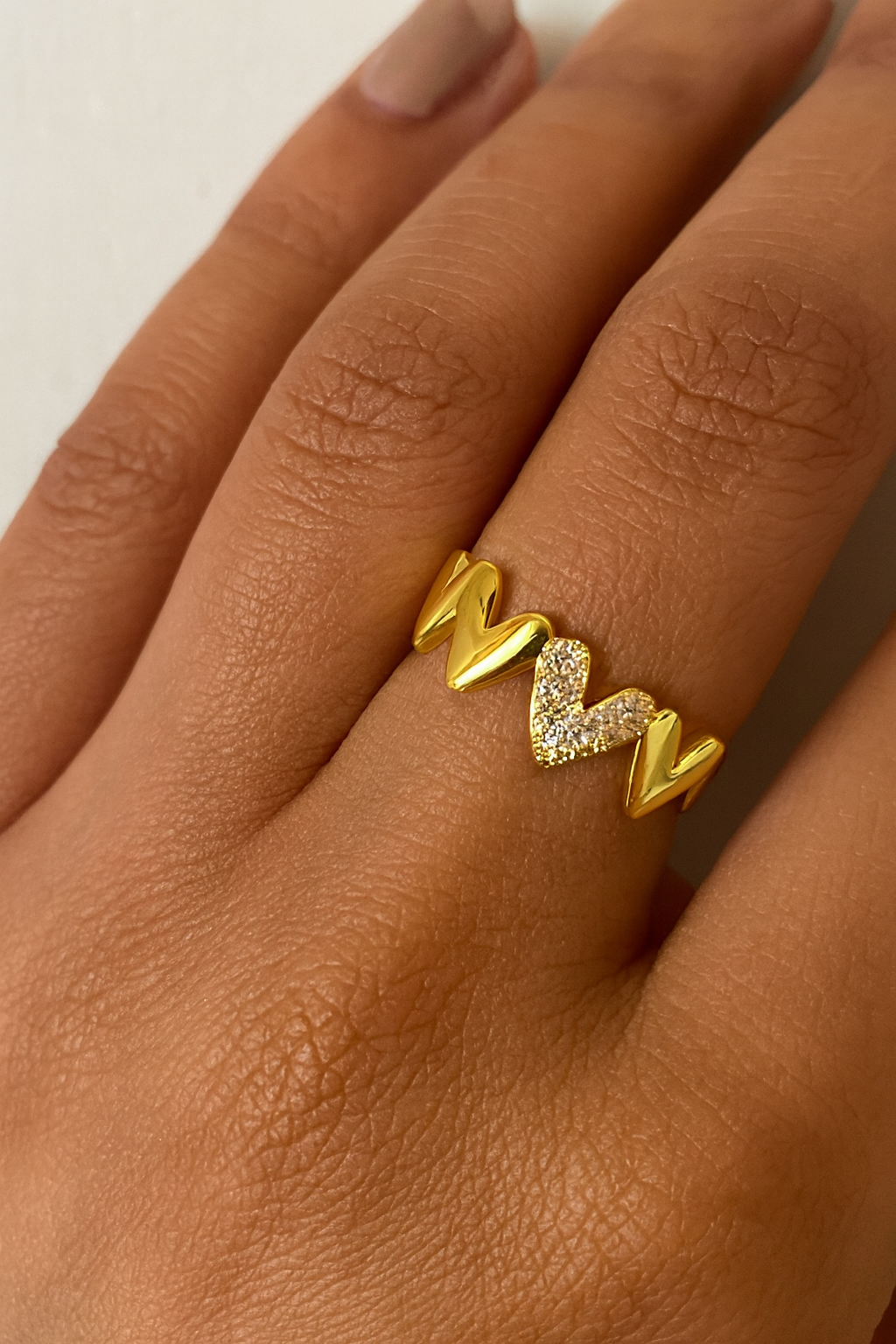 Lover’s Glow 18K Gold Plated Zircon Adjustable Ring | Elegant Gold Copper Statement Ring with Sparkling Zircon