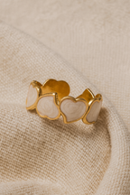 Serenza Hearts 18K Gold Plated Adjustable Ring | Pearlescent Leaf Heart Pattern Band, Waterproof & Non-Tarnish