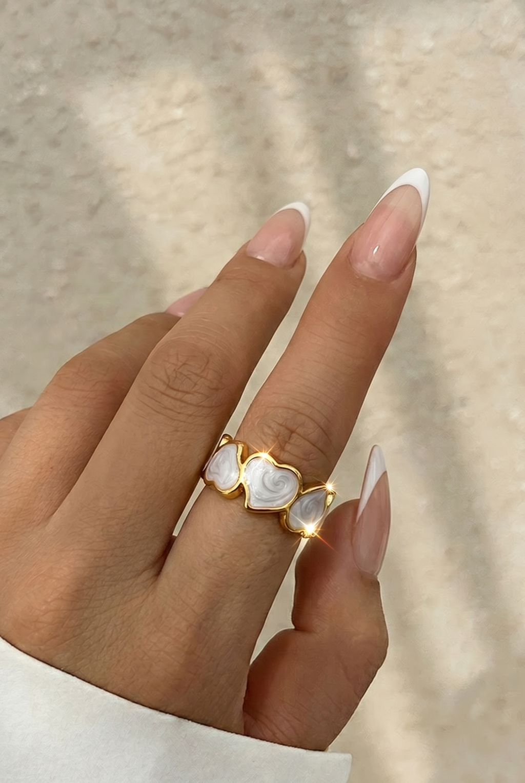 Serenza Hearts Non-Tarnish 18K Gold Plated Adjustable Ring | Pearlescent Leaf Heart