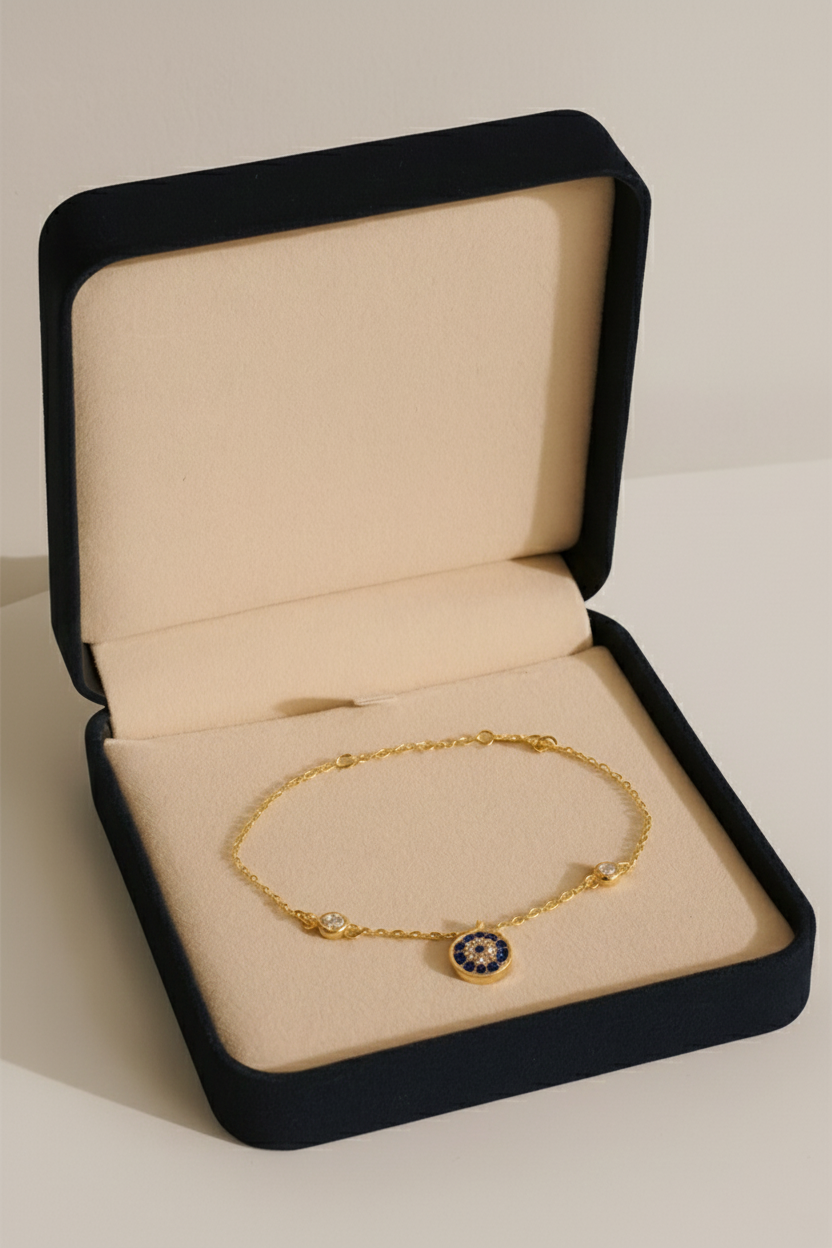 Celestia Evil Eye 925 Sterling Silver Bracelet for Women | Dual Tone Gold & Silver Elegant Protective Charm Bracelet