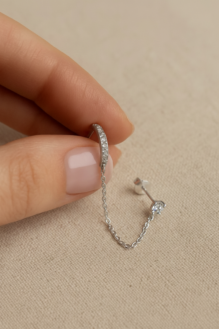 Celeste Connect 925 Sterling Silver Chain Earrings for Women | Gold & White Gold Plated Zircon Earrings