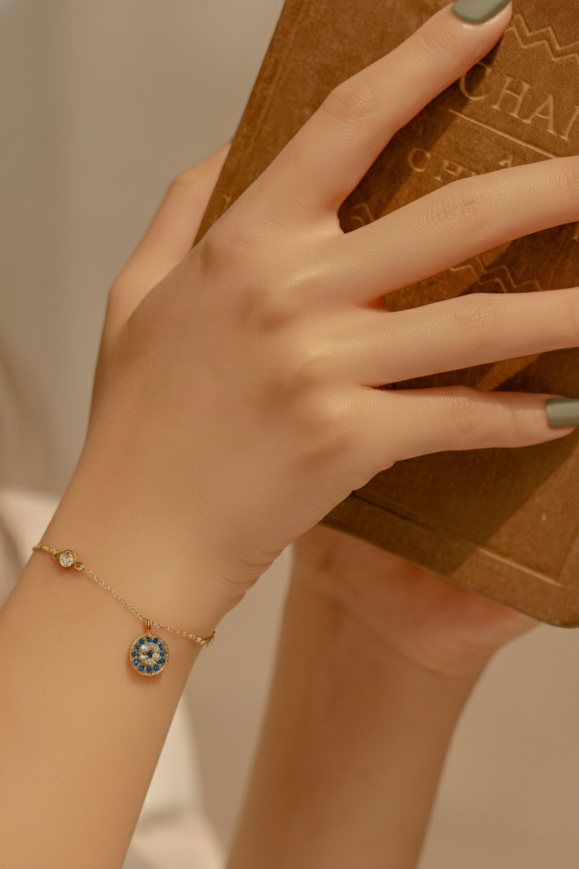 Celestia Evil Eye 925 Sterling Silver Bracelet for Women | Dual Tone Gold & Silver Elegant Protective Charm Bracelet