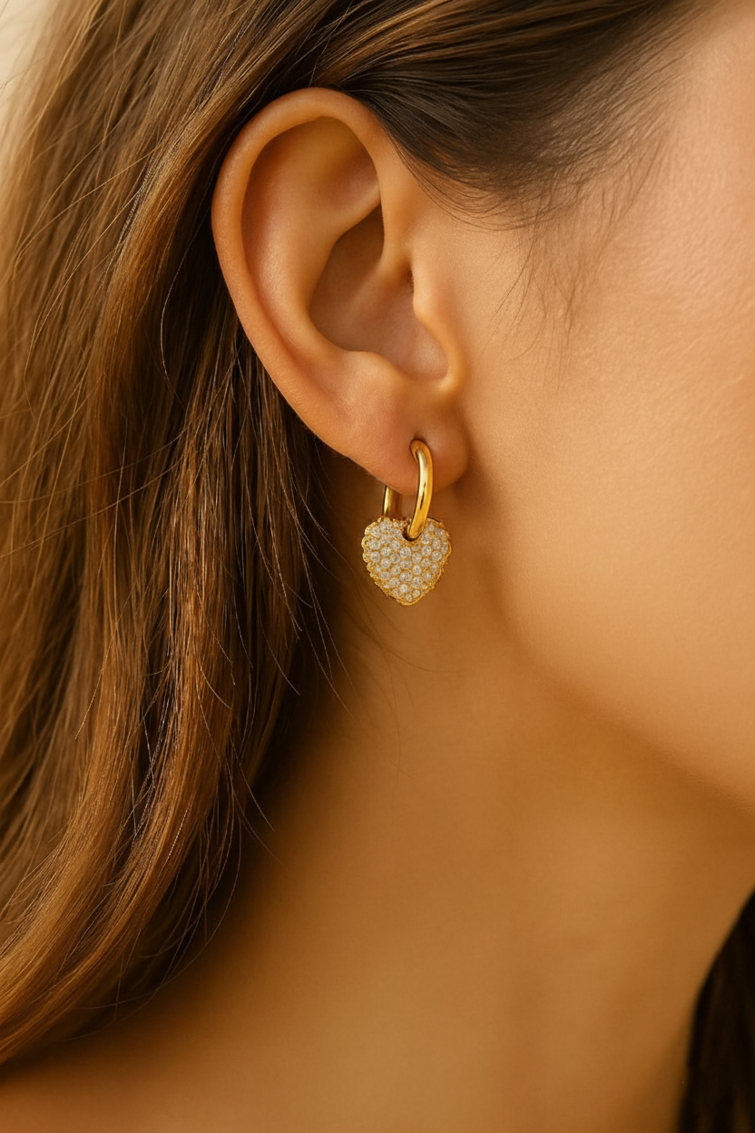 Aurora Hearts Zircon Drop Earrings for Women | 18K Gold Plated Heart Dangle Earrings