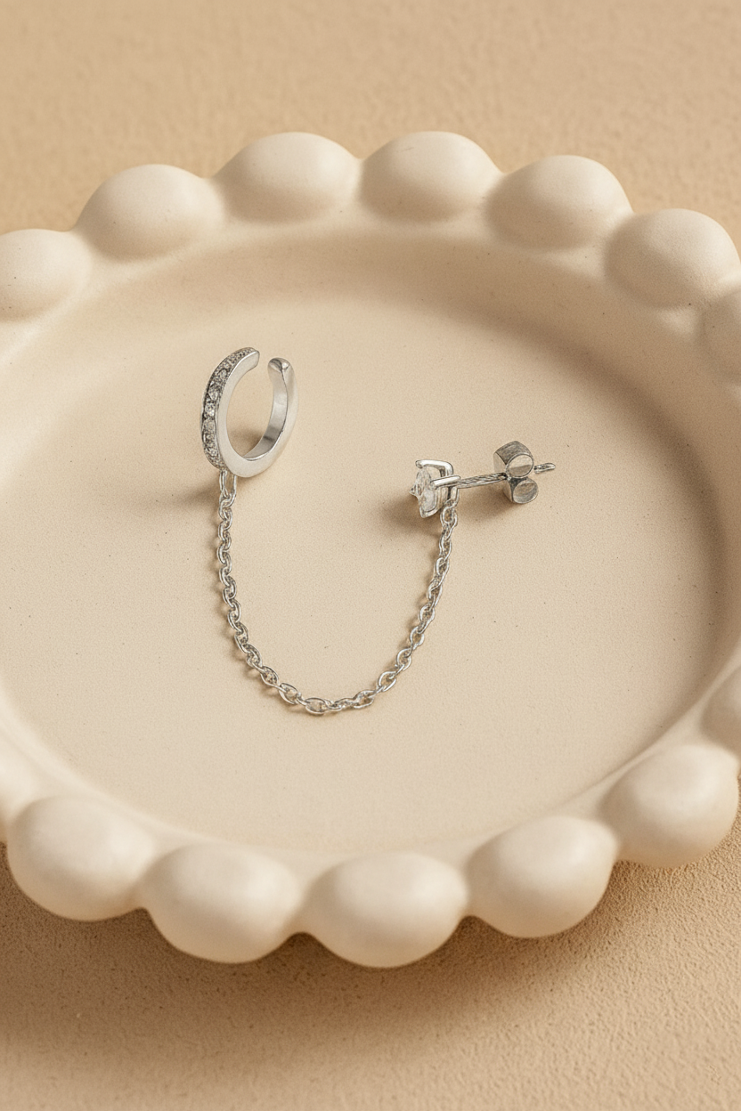 Celeste Connect 925 Sterling Silver Chain Earrings for Women | Gold & White Gold Plated Zircon Earrings