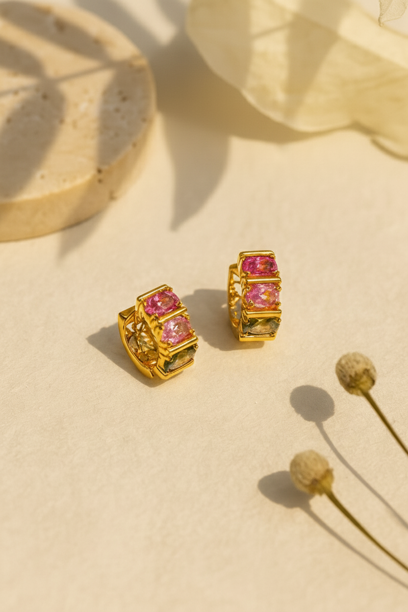 Blush Luxe Zircon Earrings for Women | 24K Gold Plated Elegant Statement Earrings