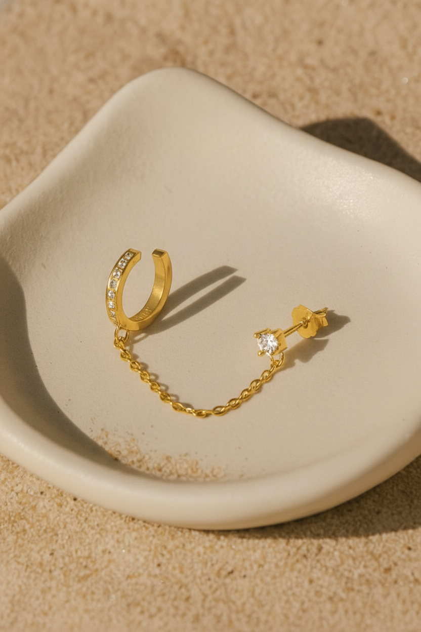 Celeste Connect 925 Sterling Silver Chain Earrings for Women | Gold & White Gold Plated Zircon Earrings