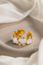 Serenza Hearts Non-Tarnish 18K Gold Plated Adjustable Ring | Pearlescent Leaf Heart
