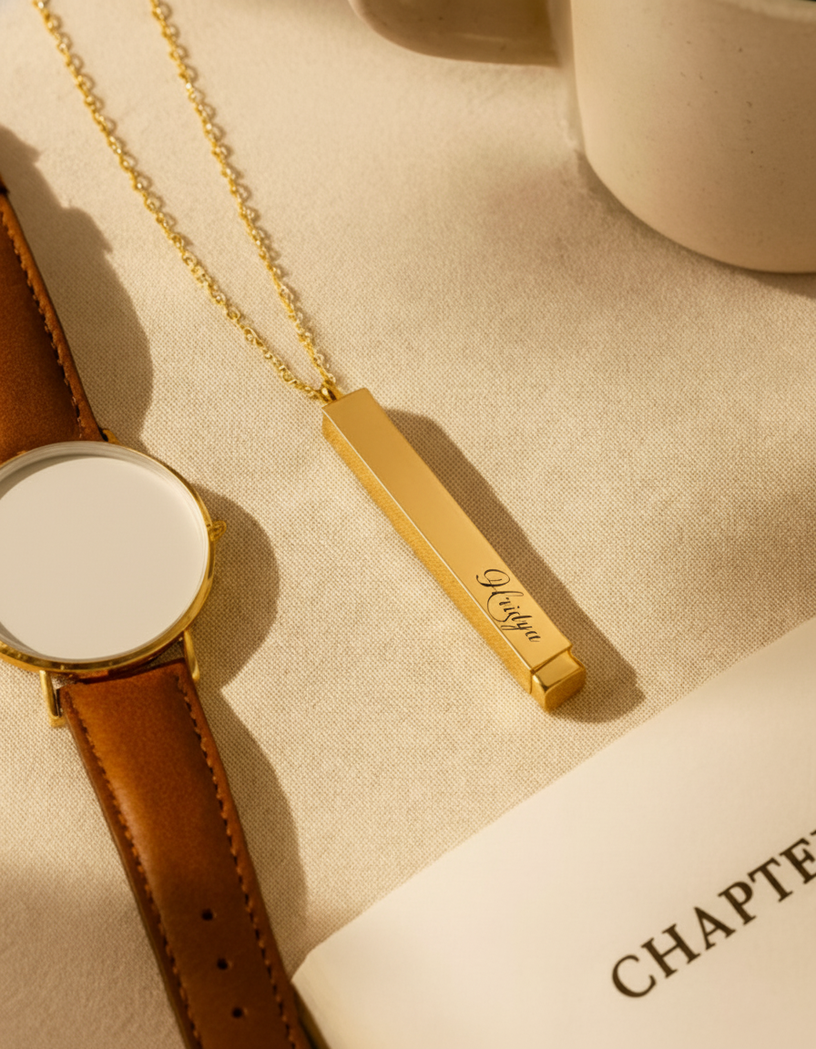 Personalized Monarque Slide Bar Necklace | 18K Gold Plated Custom Bar Pendant Necklace