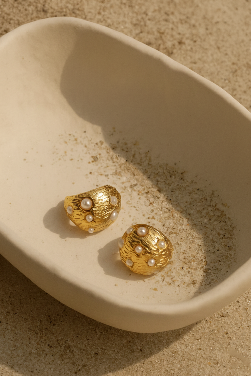 Orbs 24K Gold Plated Pearl Hoop Earrings - Elegant Gold Hoops for Women, Statement Earrings