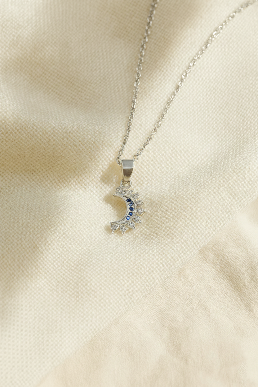 Lustra Luna 925 Sterling Silver Necklace for Women | Gold & Silver 18K Gold Plated Pendant Necklace