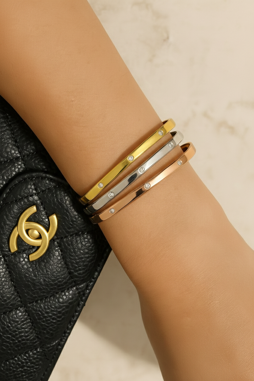 Glint Rhinestone Bangle Bracelet for Women | 18K Gold Plated Elegant Statement Bangle