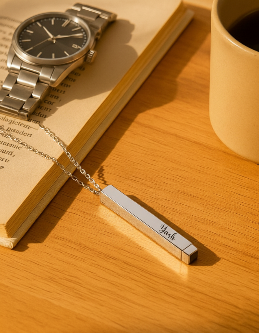 Personalized Monarque Slide Bar Necklace | 18K Gold Plated Custom Bar Pendant Necklace