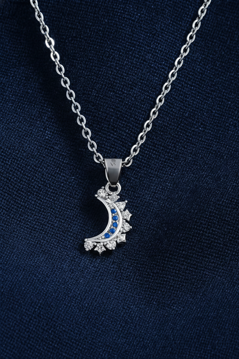 Lustra Luna 925 Sterling Silver Necklace for Women | Gold & Silver 18K Gold Plated Pendant Necklace