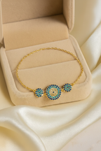 Trio Evil Eye 925 Sterling Silver Bracelet for Women | Dual Tone Gold & Silver Protective Charm Bracelet