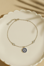 Celestia Evil Eye 925 Sterling Silver Bracelet for Women | Dual Tone Gold & Silver Elegant Protective Charm Bracelet