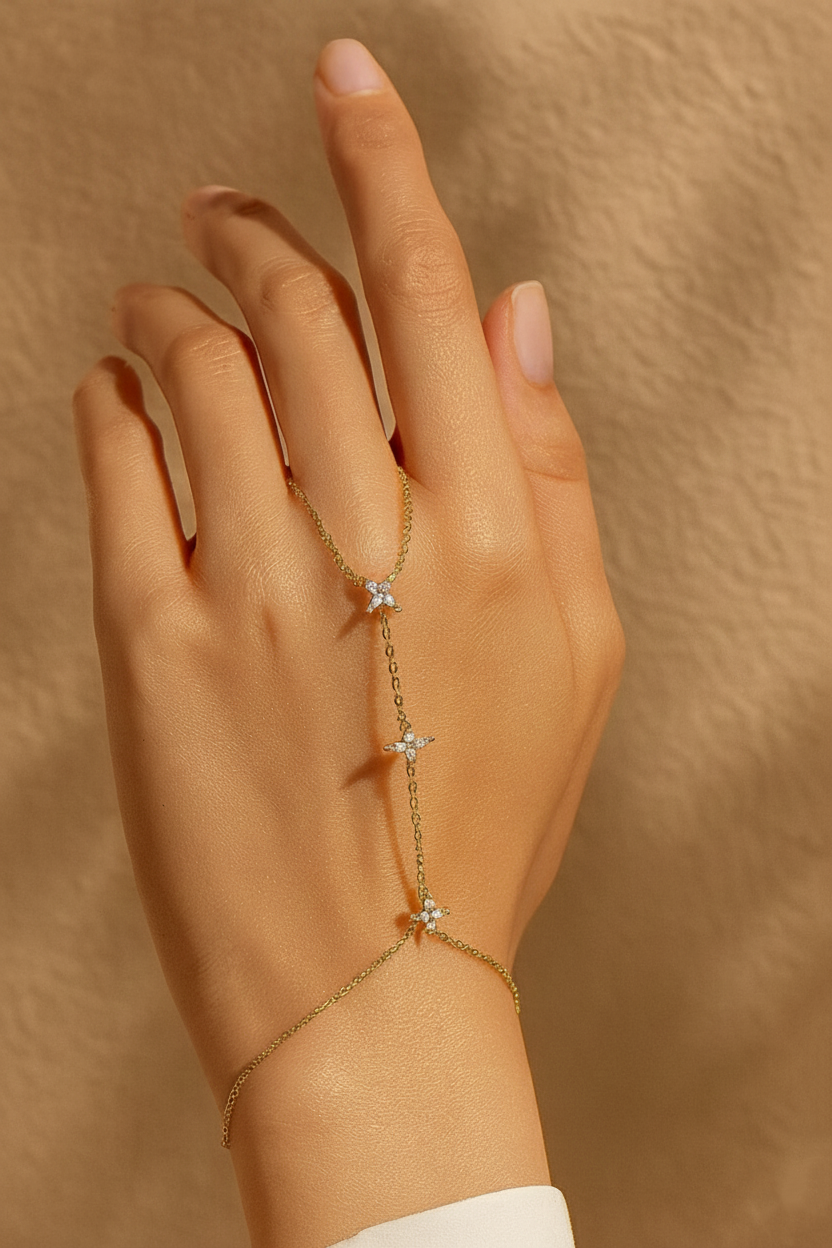 Stella 925 Sterling Silver Hand Bracelet Chain for Women | Elegant Gold Zircon Hand Chain Jewellery