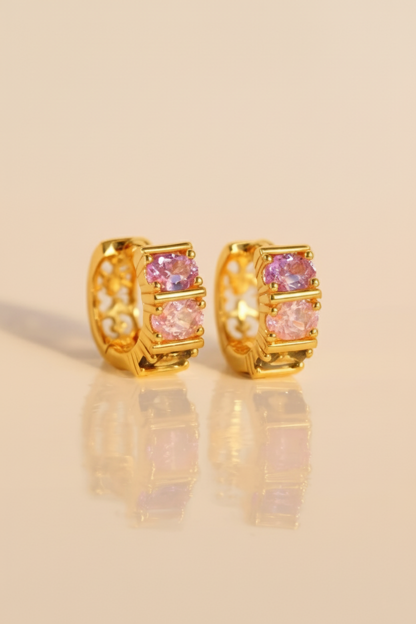 Blush Luxe Zircon Earrings for Women | 24K Gold Plated Elegant Statement Earrings