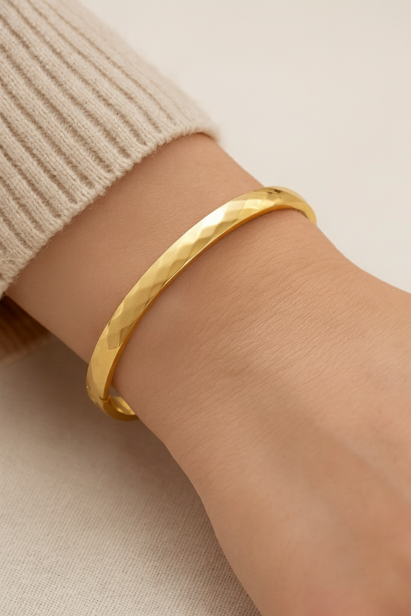 Allesia Geometric Cut Bangle Bracelet for Women | 18K Gold Plated Elegant Statement Bangle