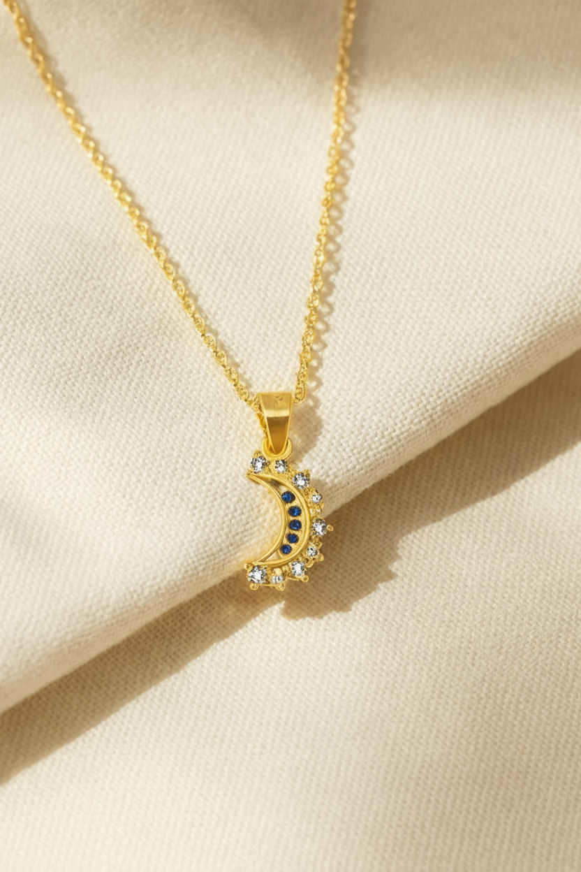 Lustra Luna 925 Sterling Silver Necklace for Women | Gold & Silver 18K Gold Plated Pendant Necklace