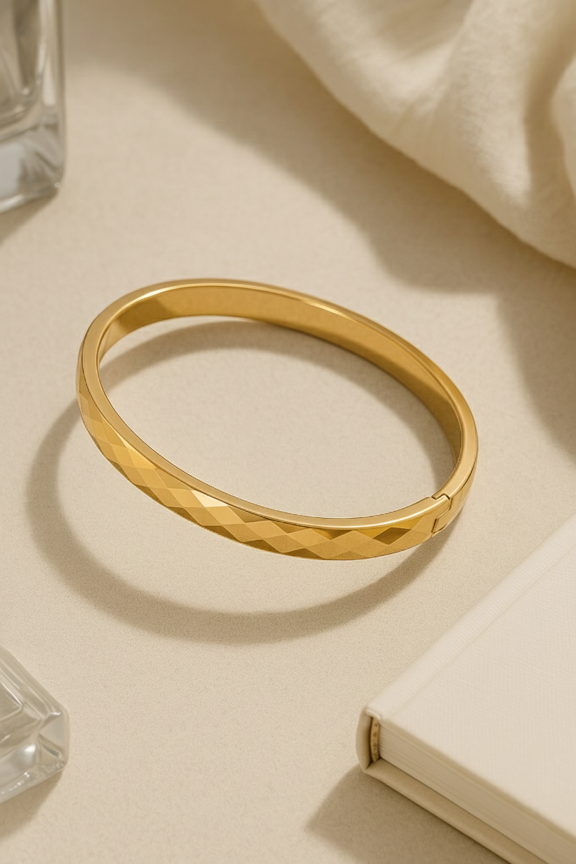 Allesia Geometric Cut Bangle Bracelet for Women | 18K Gold Plated Elegant Statement Bangle