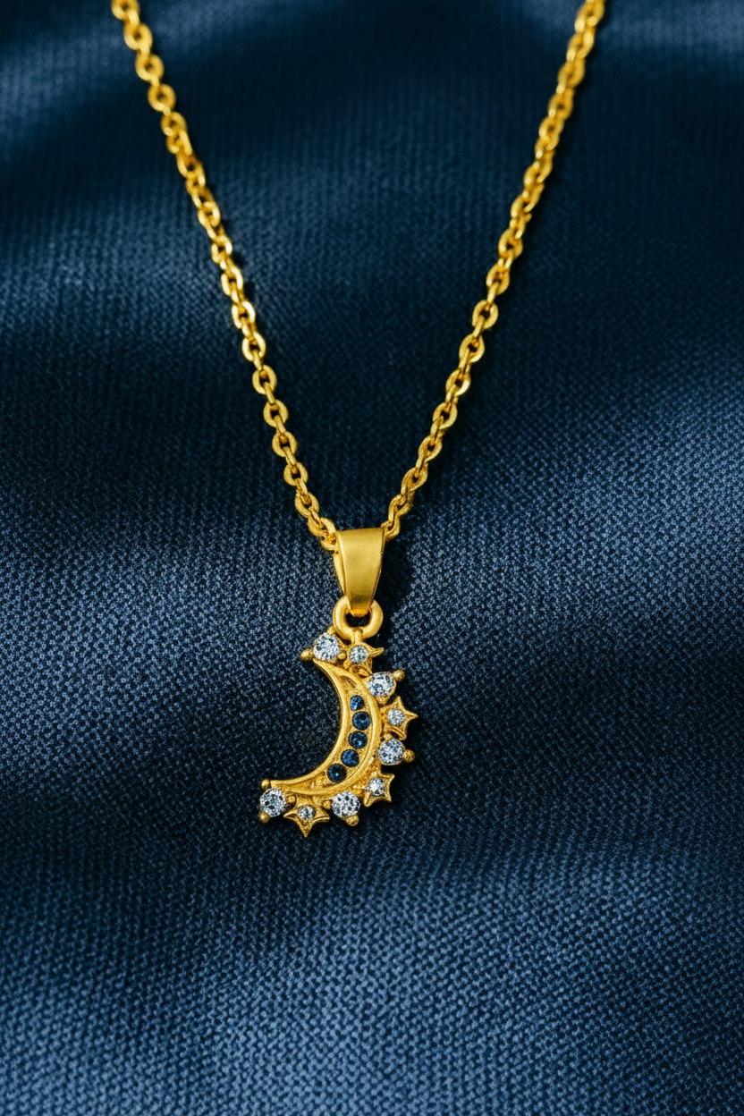 Lustra Luna 925 Sterling Silver Necklace for Women | Gold & Silver 18K Gold Plated Pendant Necklace