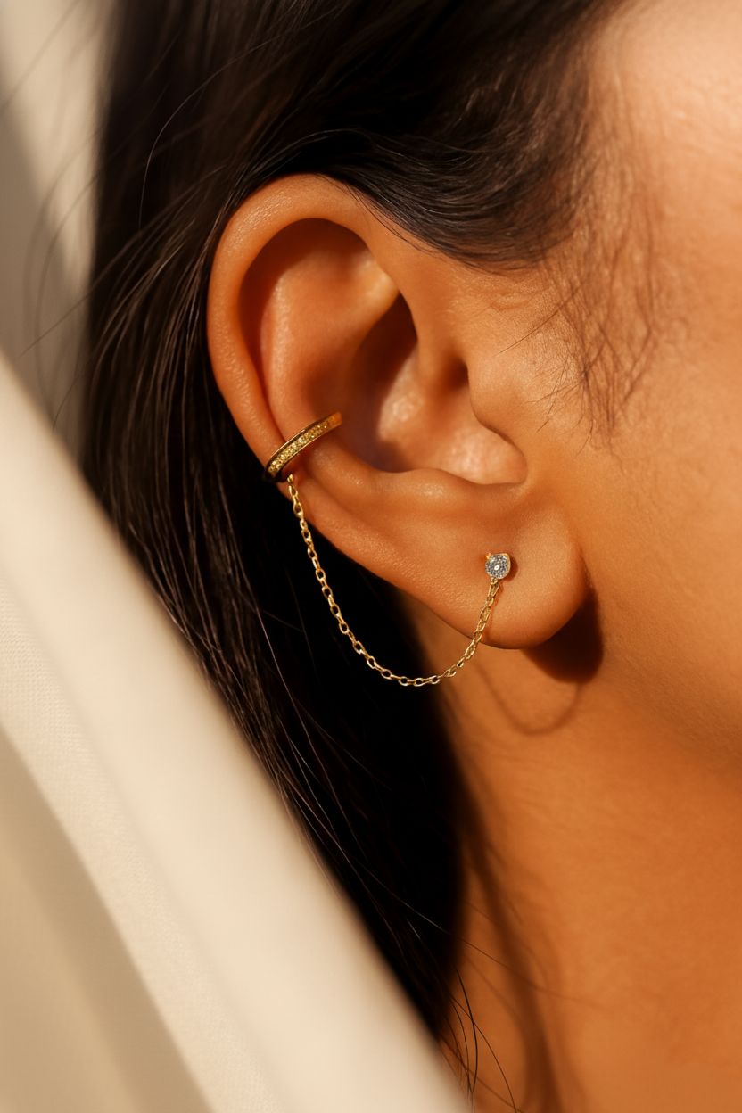 Celeste Connect 925 Sterling Silver Chain Earrings for Women | Gold & White Gold Plated Zircon Earrings