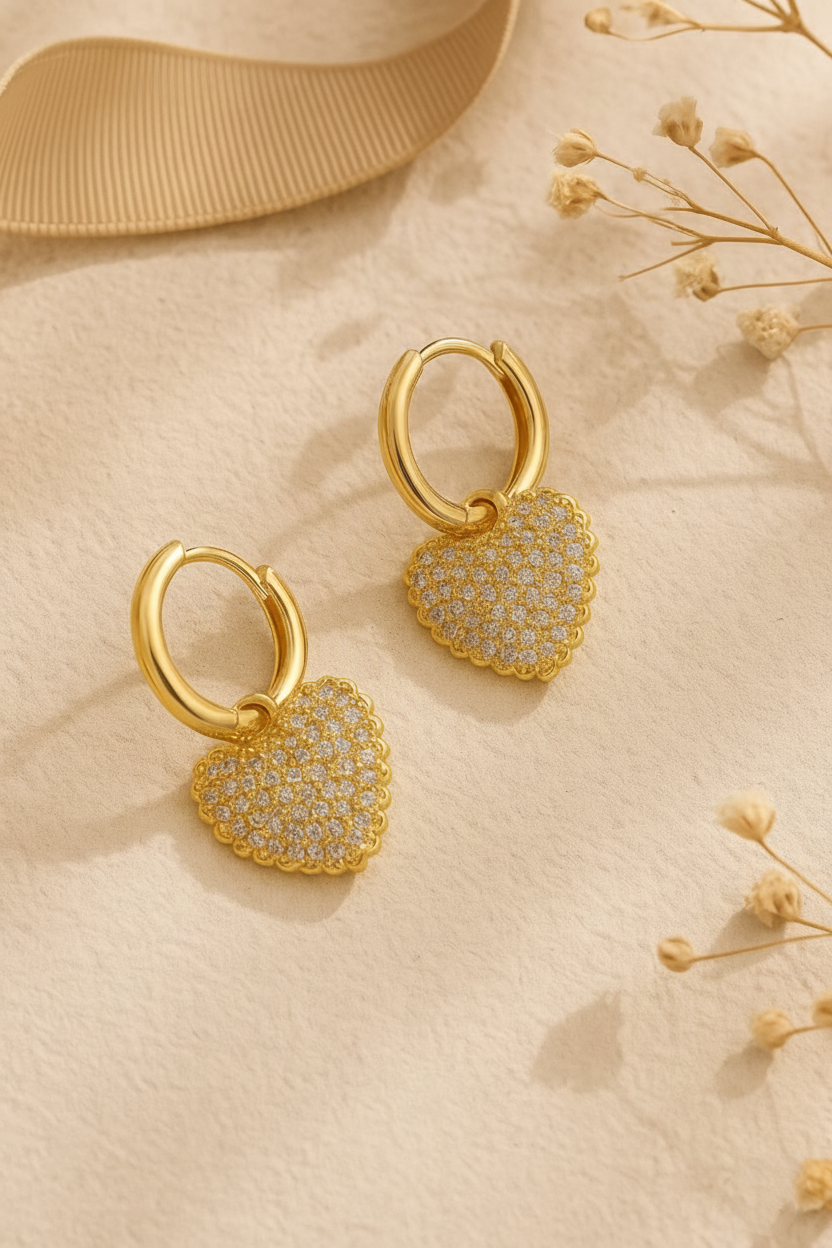 Aurora Hearts Zircon Drop Earrings for Women | 18K Gold Plated Heart Dangle Earrings