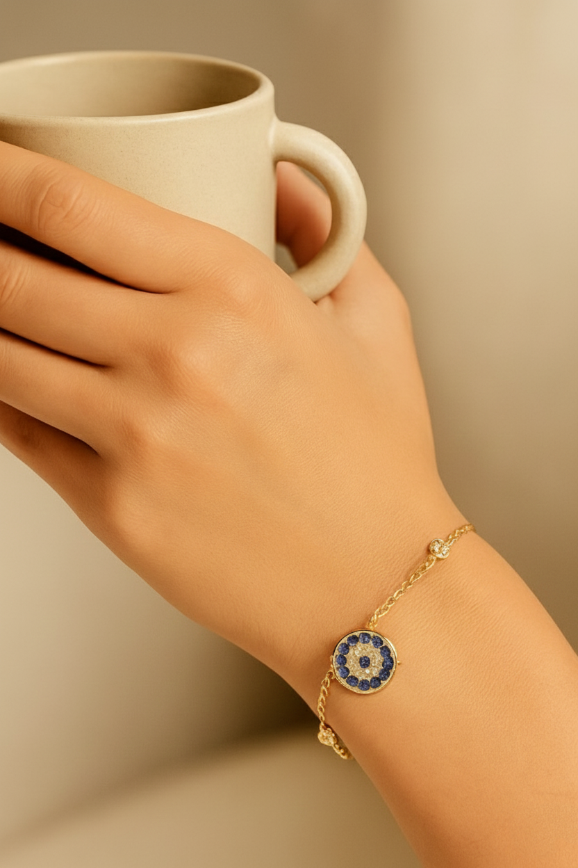 Celestia Evil Eye 925 Sterling Silver Bracelet for Women | Dual Tone Gold & Silver Elegant Protective Charm Bracelet