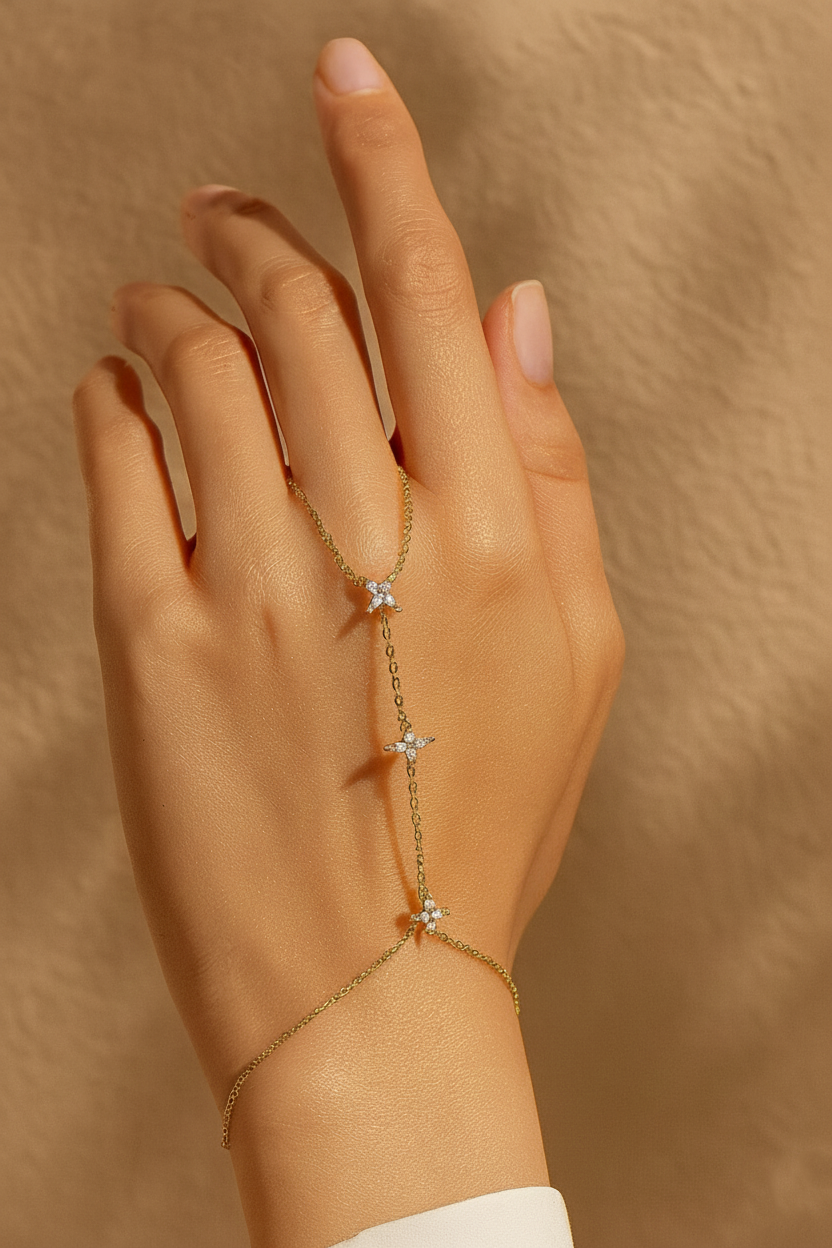 Stella 925 Sterling Silver Hand Bracelet Chain for Women | Elegant Gold Zircon Hand Chain Jewellery