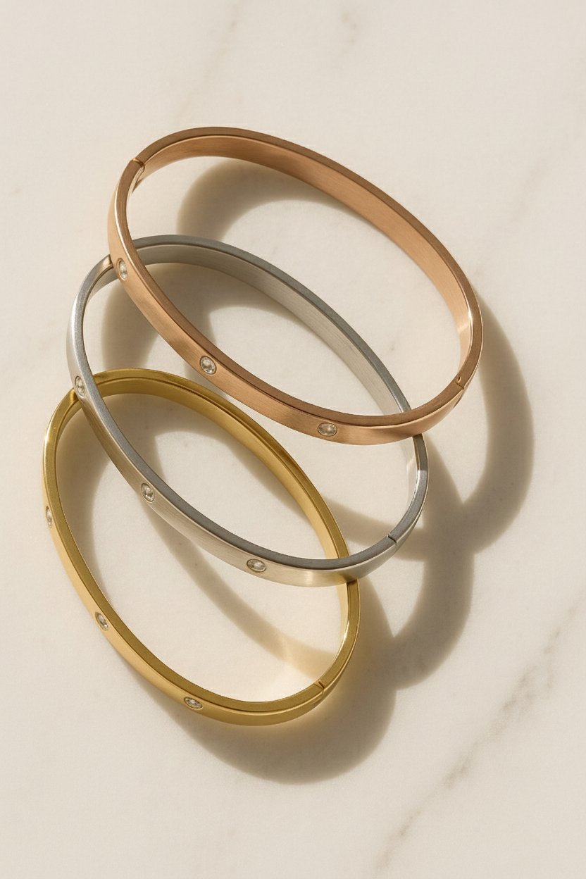 Glint Rhinestone Bangle Bracelet for Women | 18K Gold Plated Elegant Statement Bangle