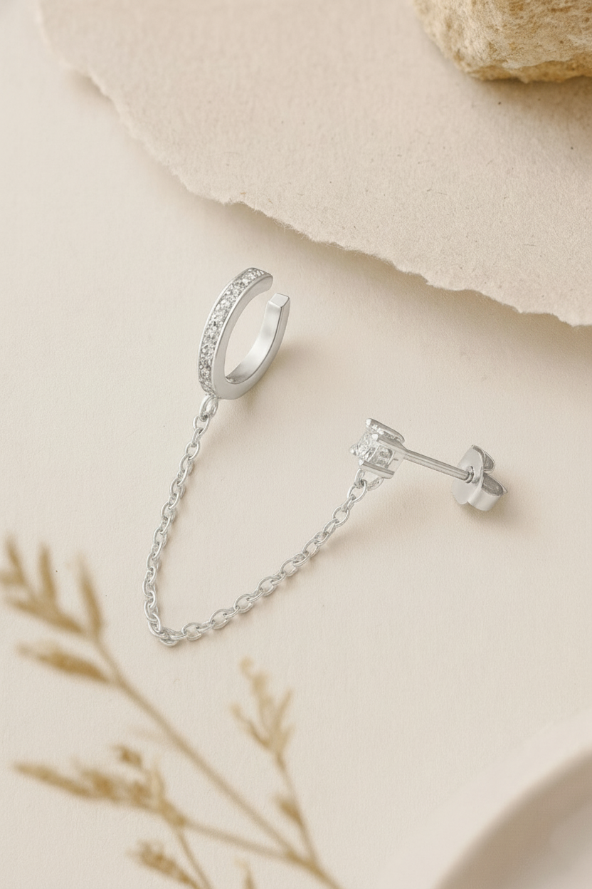 Celeste Connect 925 Sterling Silver Chain Earrings for Women | Gold & White Gold Plated Zircon Earrings