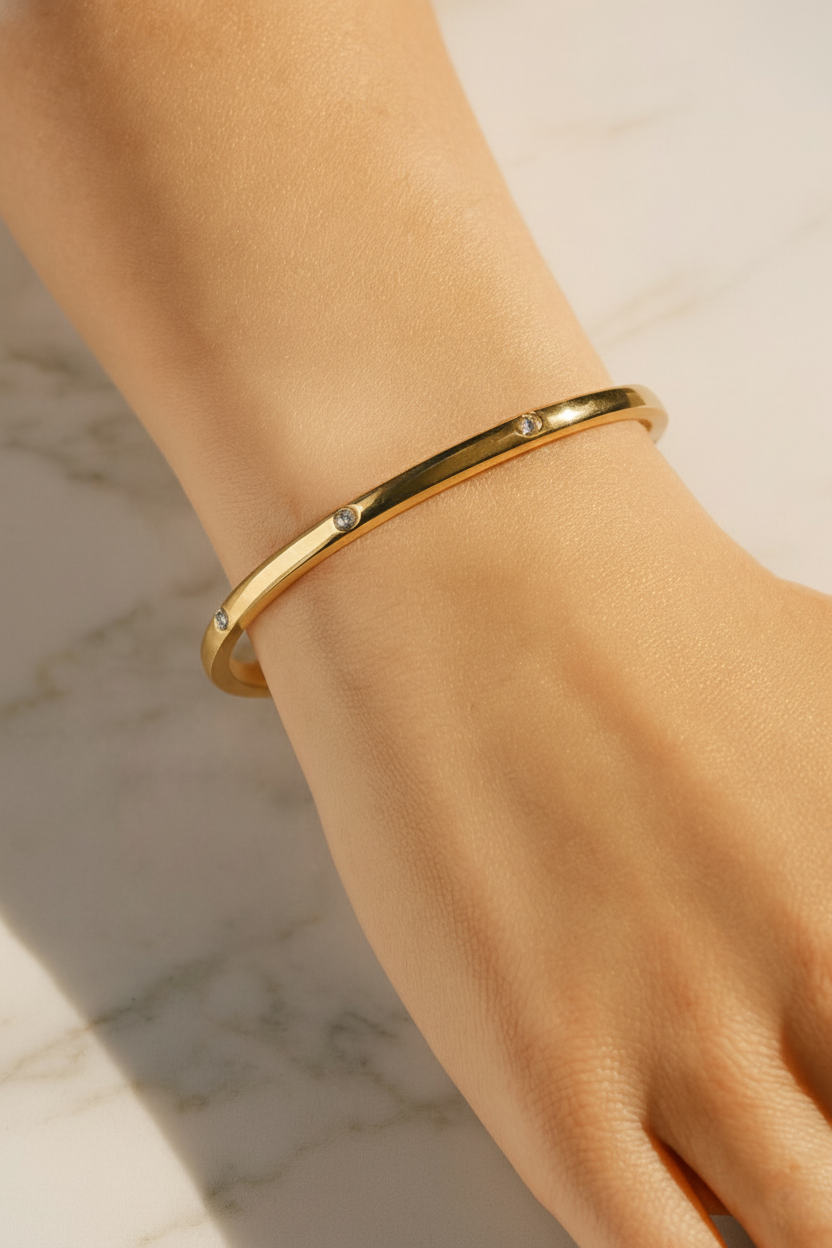 Glint Rhinestone Bangle Bracelet for Women | 18K Gold Plated Elegant Statement Bangle