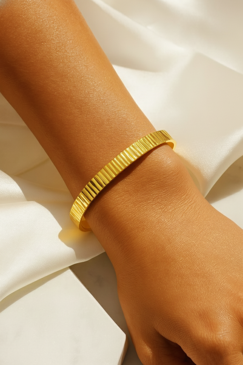 Prisma 24K Gold Plated Bangle Bracelet for Women | Elegant Statement Gold Bangle
