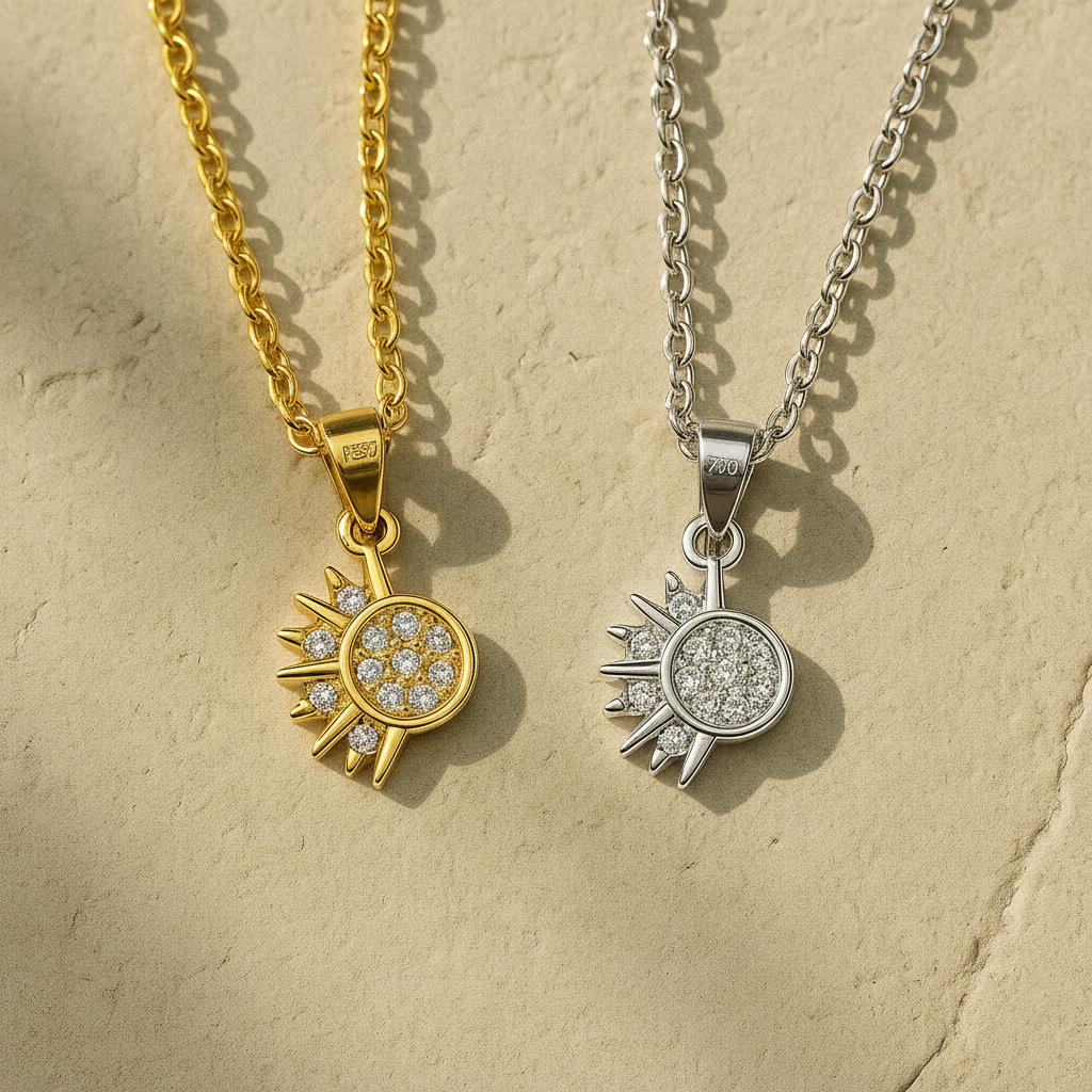 Lustra Sol 925 Sterling Silver Necklace – Gold & Silver Pendant with 18K Gold Plating, Elegant Sterling Silver Jewelry