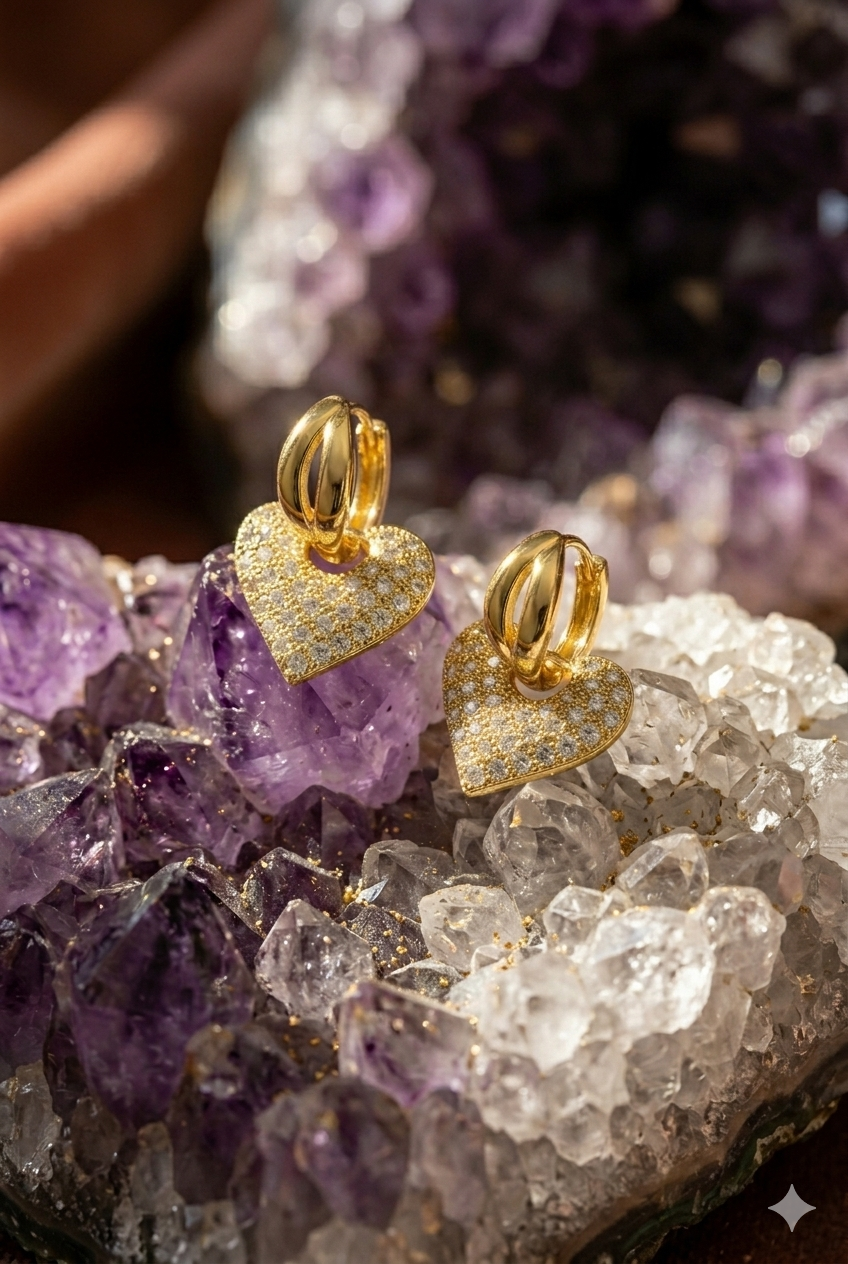 Love Glow Zircon Drop Earrings for Women | 18K Gold Plated Heart Dangle Earrings