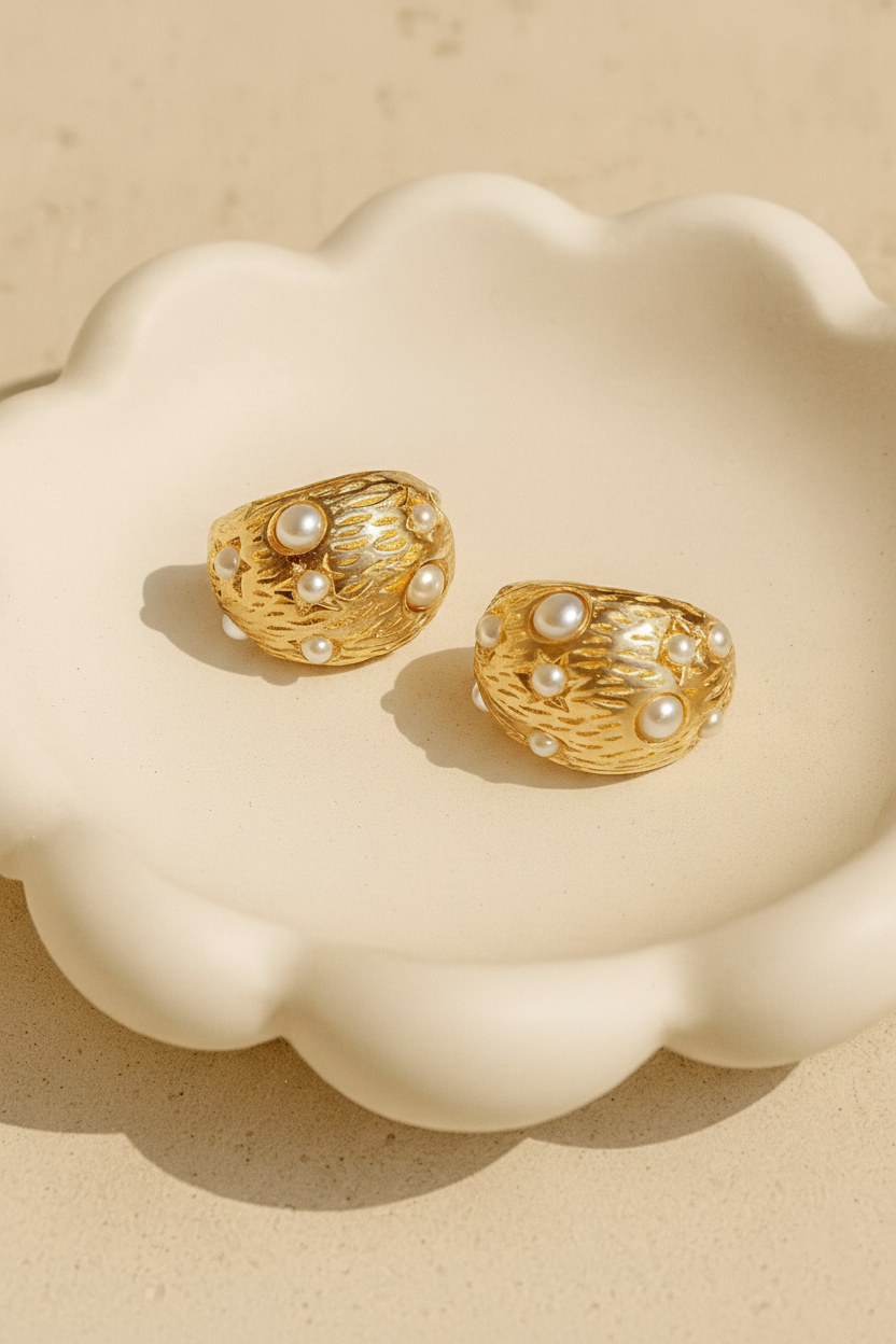 Orbs 24K Gold Plated Pearl Hoop Earrings - Elegant Gold Hoops for Women, Statement Earrings