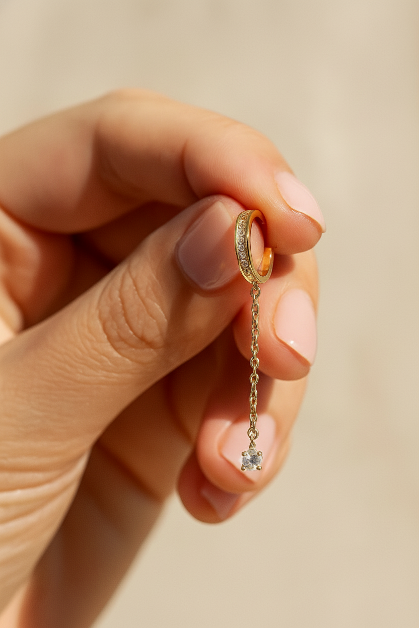 Celeste Connect 925 Sterling Silver Chain Earrings for Women | Gold & White Gold Plated Zircon Earrings