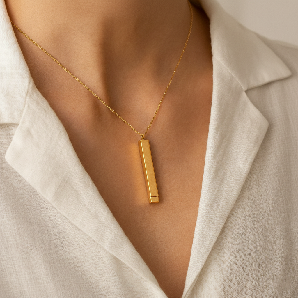 Personalized Monarque Slide Bar Necklace | 18K Gold Plated Custom Bar Pendant Necklace