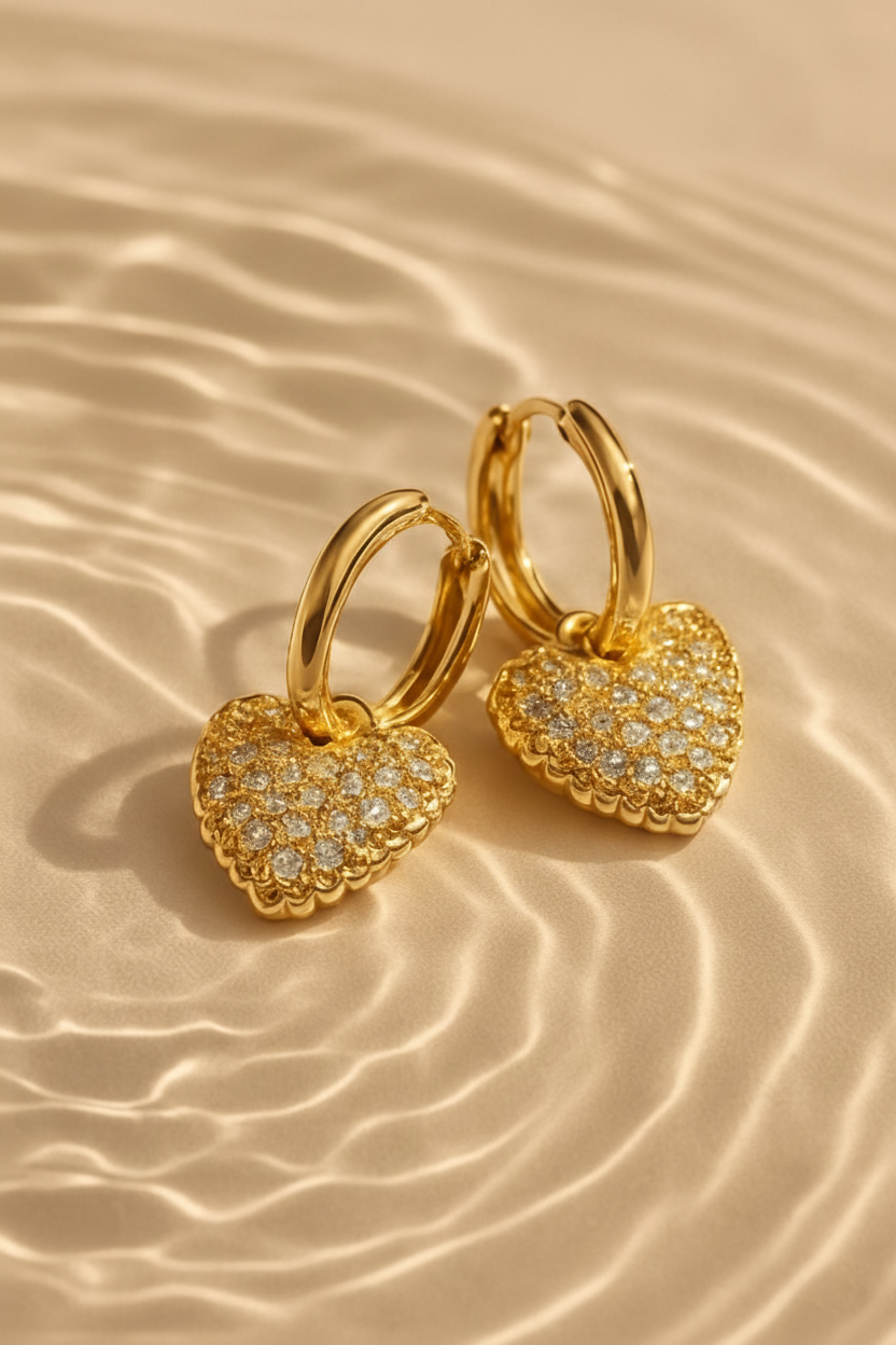 Aurora Hearts Zircon Drop Earrings for Women | 18K Gold Plated Heart Dangle Earrings