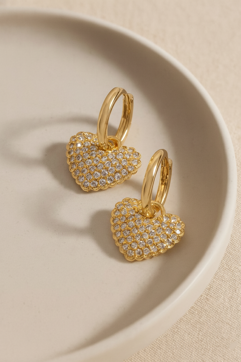 Aurora Hearts Zircon Drop Earrings for Women | 18K Gold Plated Heart Dangle Earrings