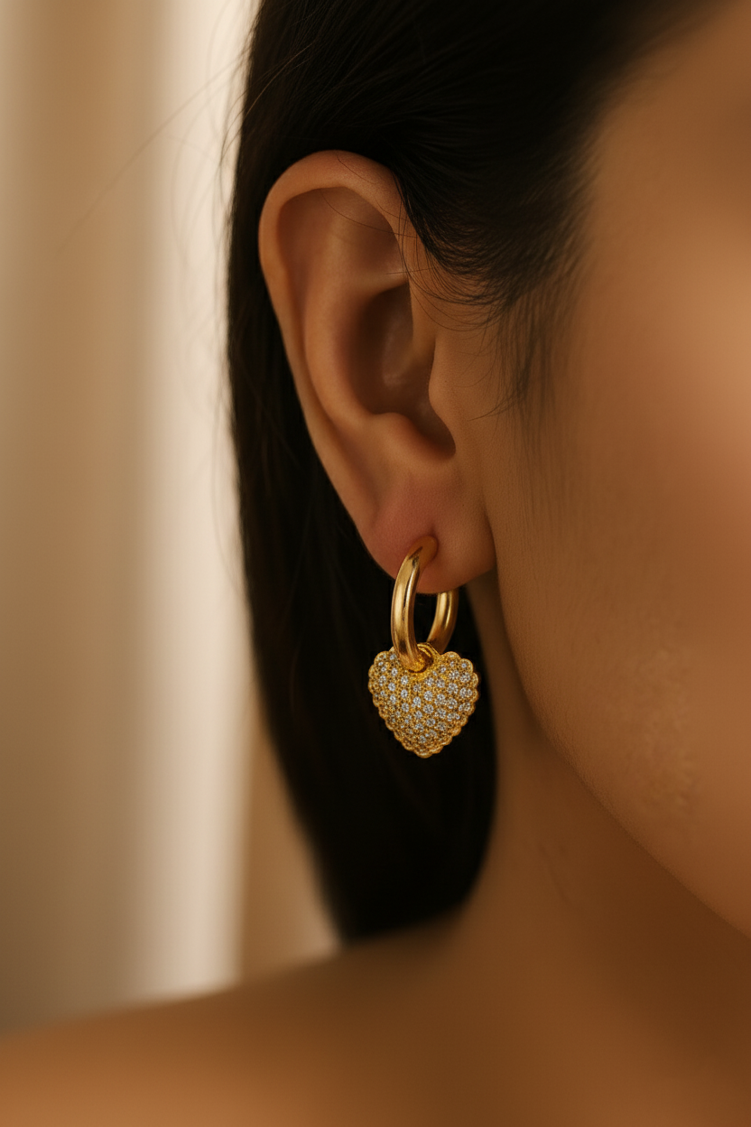 Aurora Hearts Zircon Drop Earrings for Women | 18K Gold Plated Heart Dangle Earrings