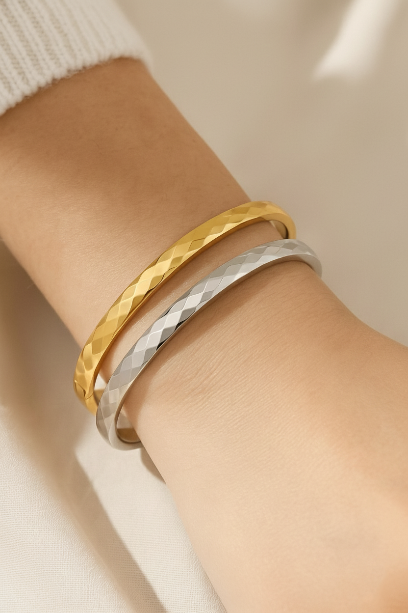 Allesia Geometric Cut Bangle Bracelet for Women | 18K Gold Plated Elegant Statement Bangle