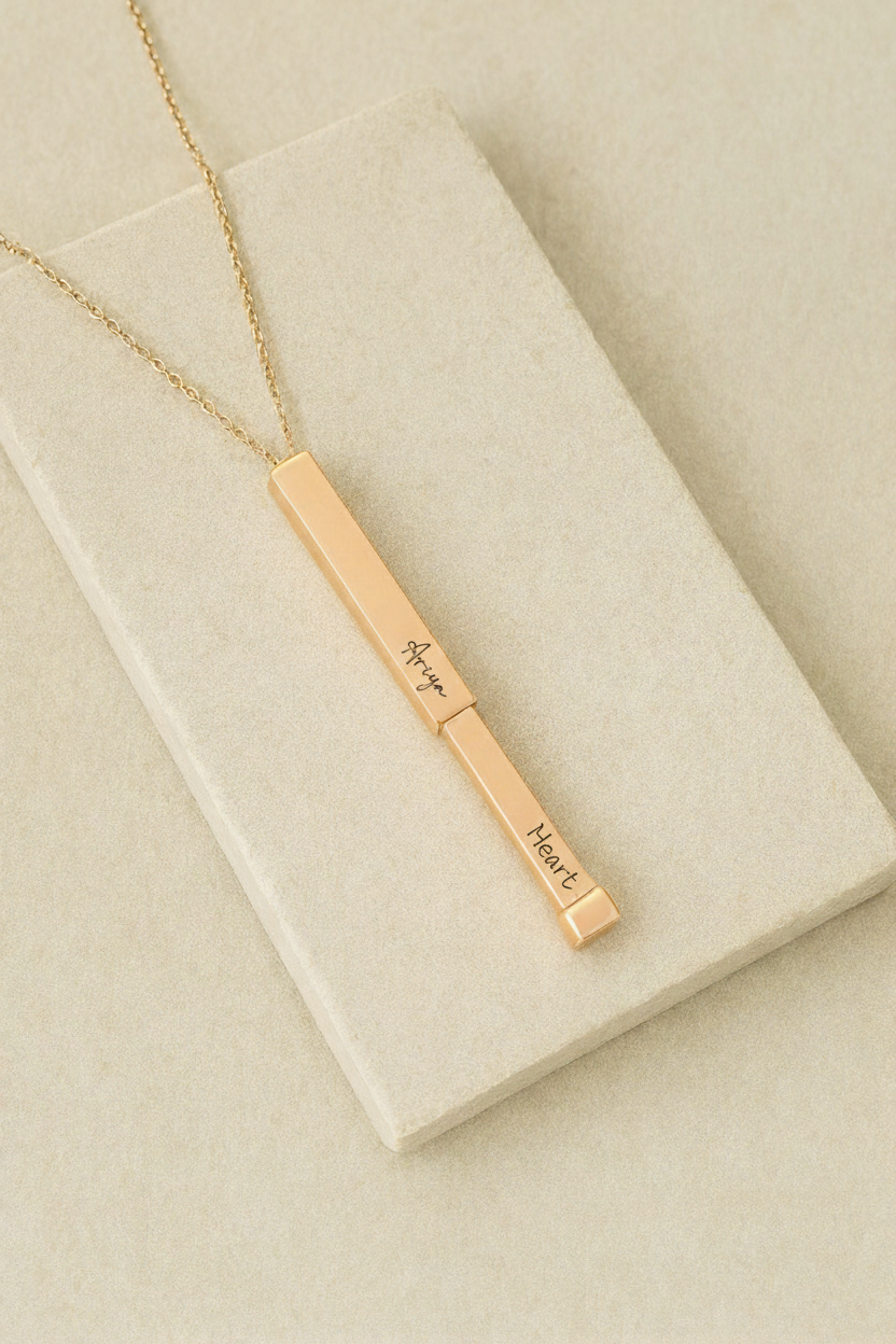 Personalized Monarque Slide Bar Necklace | 18K Gold Plated Custom Bar Pendant Necklace