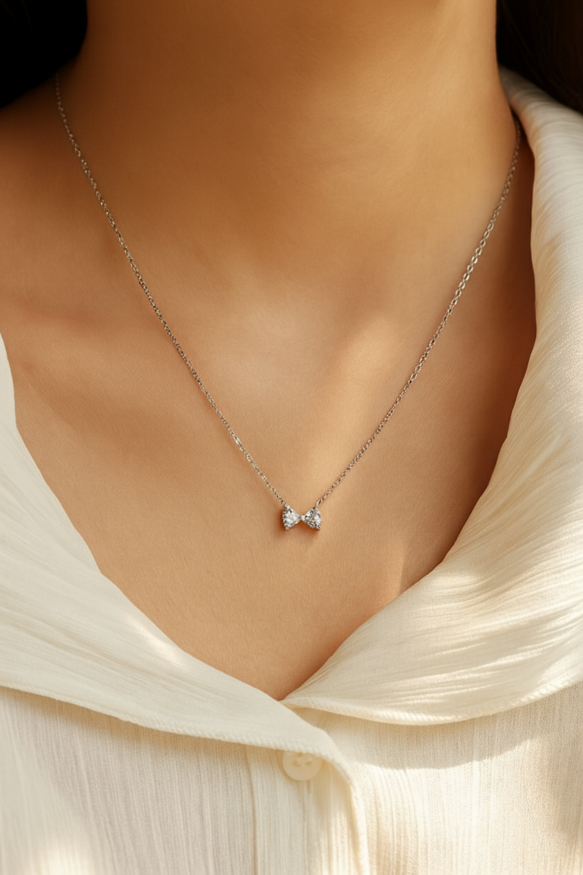Chérie Bow 925 Sterling Silver Pendant Necklace for Women | Elegant Bow Knot Necklace