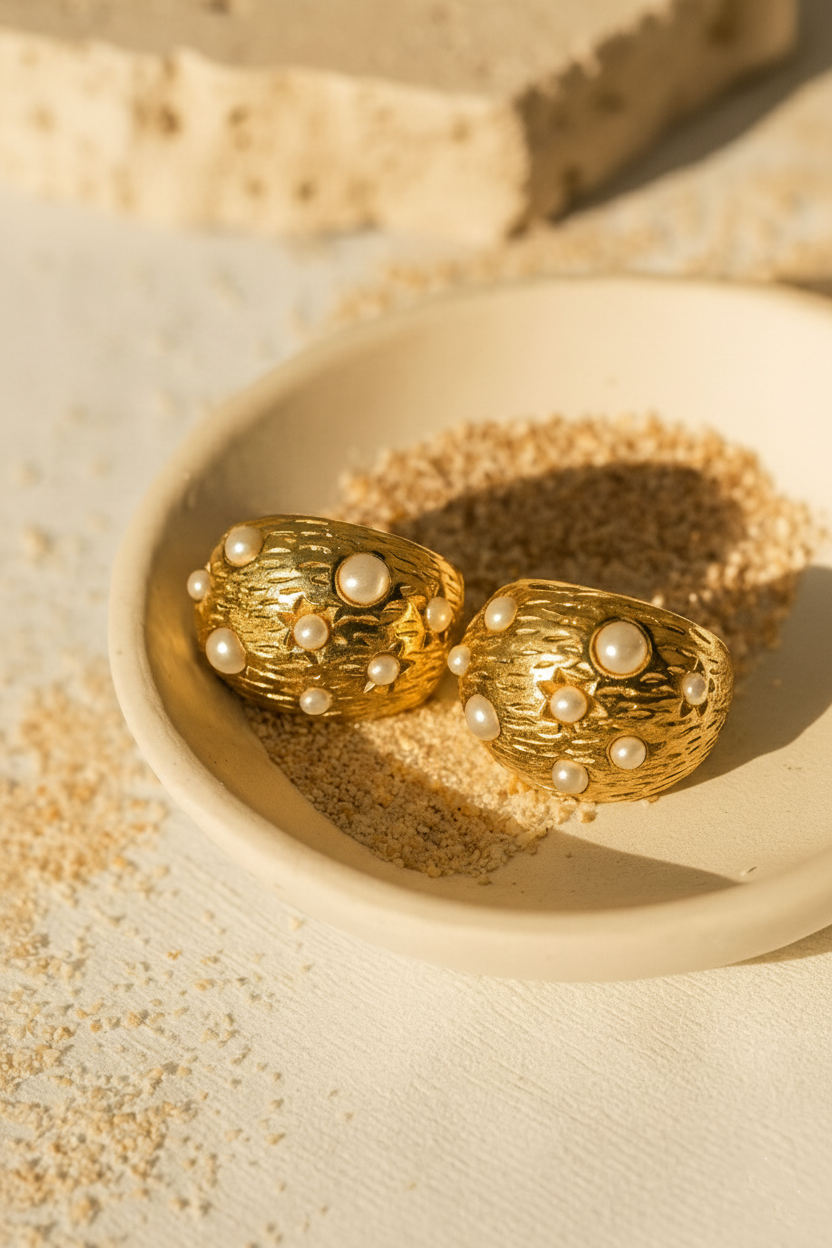 Orbs 24K Gold Plated Pearl Hoop Earrings - Elegant Gold Hoops for Women, Statement Earrings