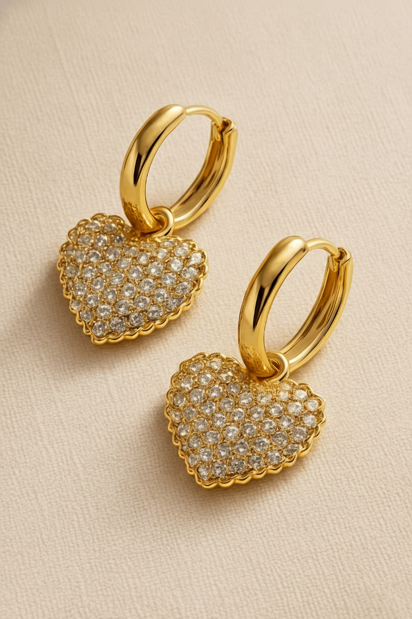 Aurora Hearts Zircon Drop Earrings for Women | 18K Gold Plated Heart Dangle Earrings