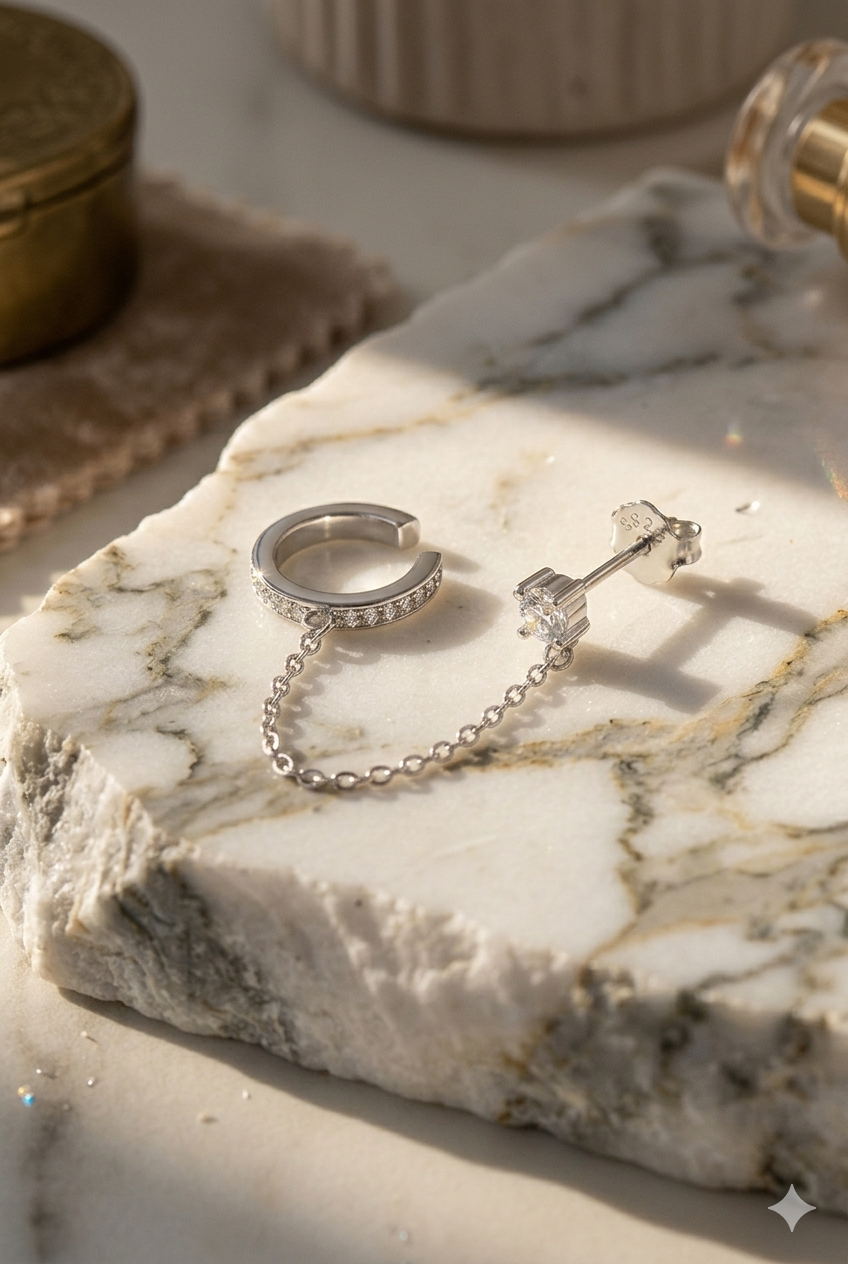 Celeste Connect 925 Sterling Silver Chain Earrings for Women | Gold & White Gold Plated Zircon Earrings